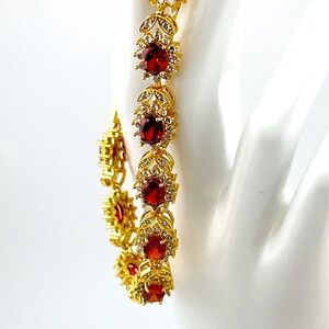 New 10k Gold Plated Orange and White Simulated Diamond Tennis/Cocktail Bracelet